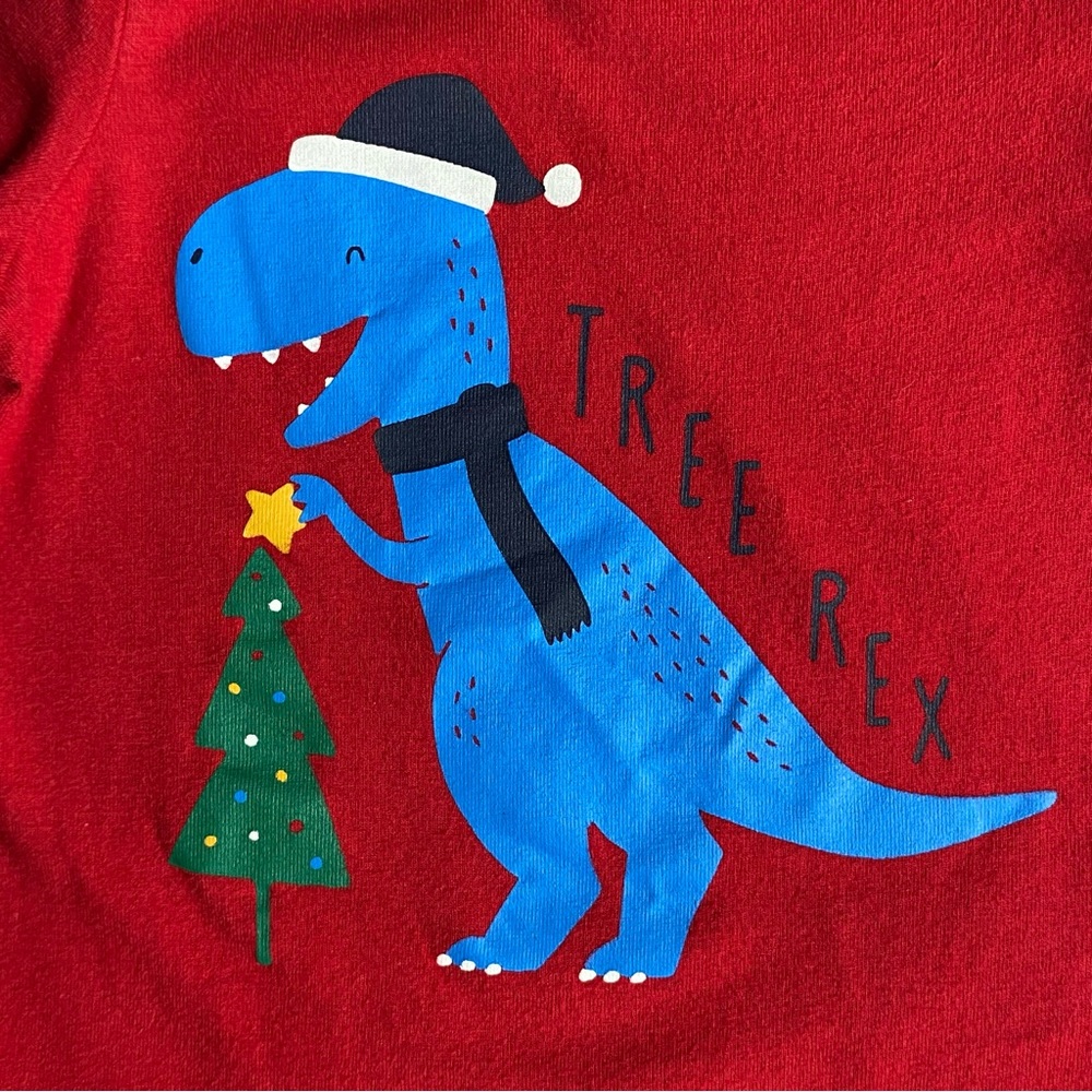 Gap Christmas Shirt Size 6 12 Months Tree Rex” Dinosaur Holiday EUC red snap